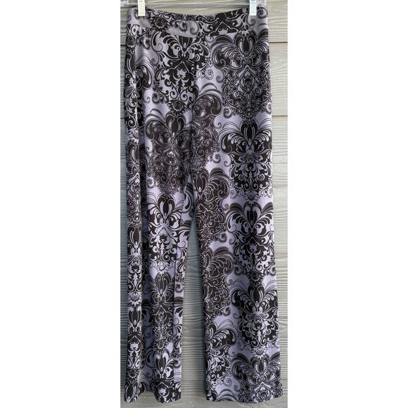 Susan Graver Gray and Black Floral Pull On Wide Leg Knit Pants Size MP - Picture 1 of 3